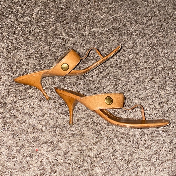 Prada Sandals Light Brown Studded Gladiator Thong Sandal/Kitten Mules - Picture 3 of 10